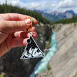 Load image into Gallery viewer, Each mountain pendant measures 1.75" on the longest/widest edge. Additionally is the keyring and one jump ring.