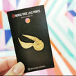 Load image into Gallery viewer, This Harry Potter Golden Snitch pin measures 1 1/4" along the longest edge.