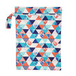 Load image into Gallery viewer, These bags are for storing dirty diapers until laundry day. They go right into the washing machine with the diapers. Wet Bag in "Flamingo" with blue and orange geometric designs and flamingos
