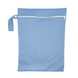Load image into Gallery viewer, These bags are for storing dirty diapers until laundry day. They go right into the washing machine with the diapers. Wet bag in "forget me not" blue