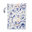 Load image into Gallery viewer, These bags are for storing dirty diapers until laundry day. They go right into the washing machine with the diapers. Wet Bag in "in the garden" with a light cream background and delicate pale blue and pink flowers