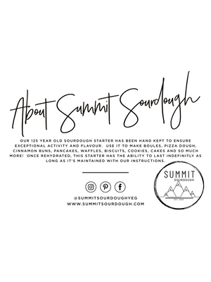 At Summit Sourdough we make home-made sourdough easy! Our heirloom 125 year old dehydrated Sourdough Starter lets you start your sourdough journey with success.