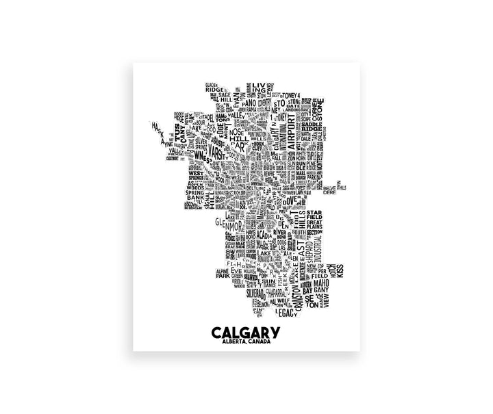 Our Calgary city map print features the city's neighbourhoods. It's a fun and unique print to have on your wall! Two available sizes: 8" x 10" (20.3cm x 25.4cm), 11" x 14" (27.9cm x 35.5cm)