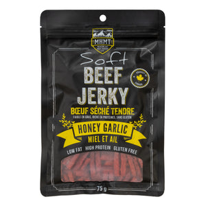 Some sweetness, lots of garlic. HONEY AND GARLIC. 75g of beef jerky.