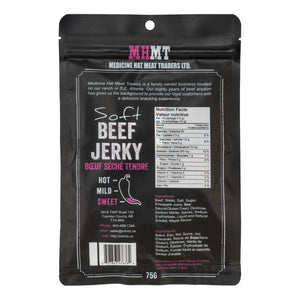 Sweet beef jerky, Ingredients: Beef, water, salt, sugar, pineapple juice, soy sauce (gluten free), dextrose, sodium nitrite, spices, sodium erythorbate, liquid and natural smoke, maple flavour.  Contains soy