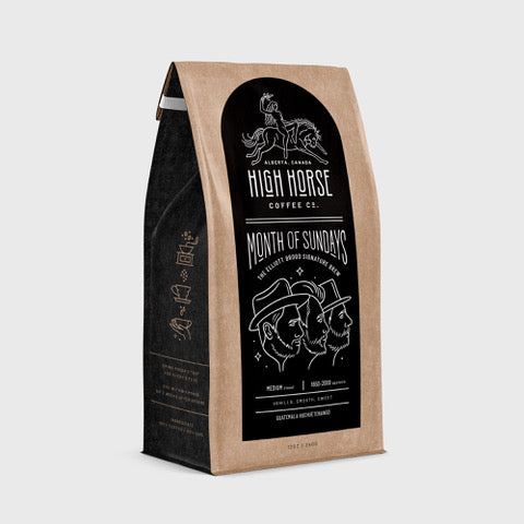 High Horse Coffee Co. Month of Sundays whole bean medium roast coffee with tasting notes of smooth creamy vanilla.