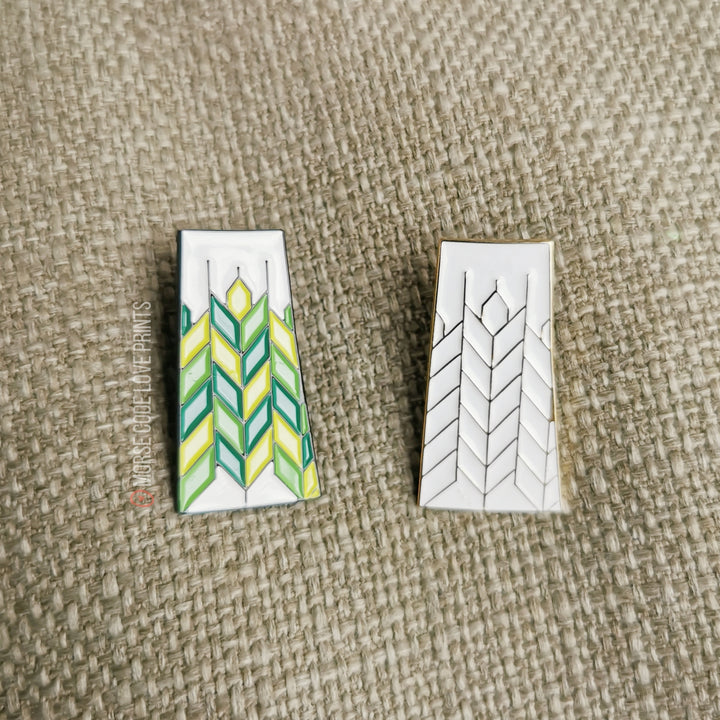 These pins are inspired by the quilts of our grandmothers and the patchwork of the fields of grain.