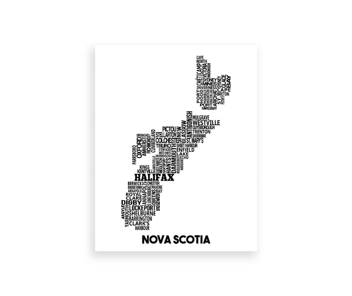 Our Nova Scotia city map print features a selection of the province's municipalities and towns in their relative location. Two available sizes: 8" x 10" (20.3cm x 25.4cm), 11" x 14" (27.9cm x 35.5cm)
