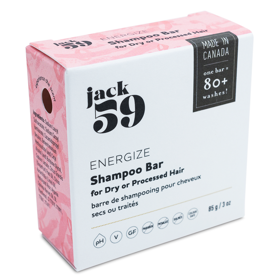 This vegan, gluten free shampoo bar increases hair strength and binds moisture with rice protein while it hydrates, softens and increases elasticity using argan oil. This shampoo bar is ideal or dry or processed hair and can be used for 80+ washes.