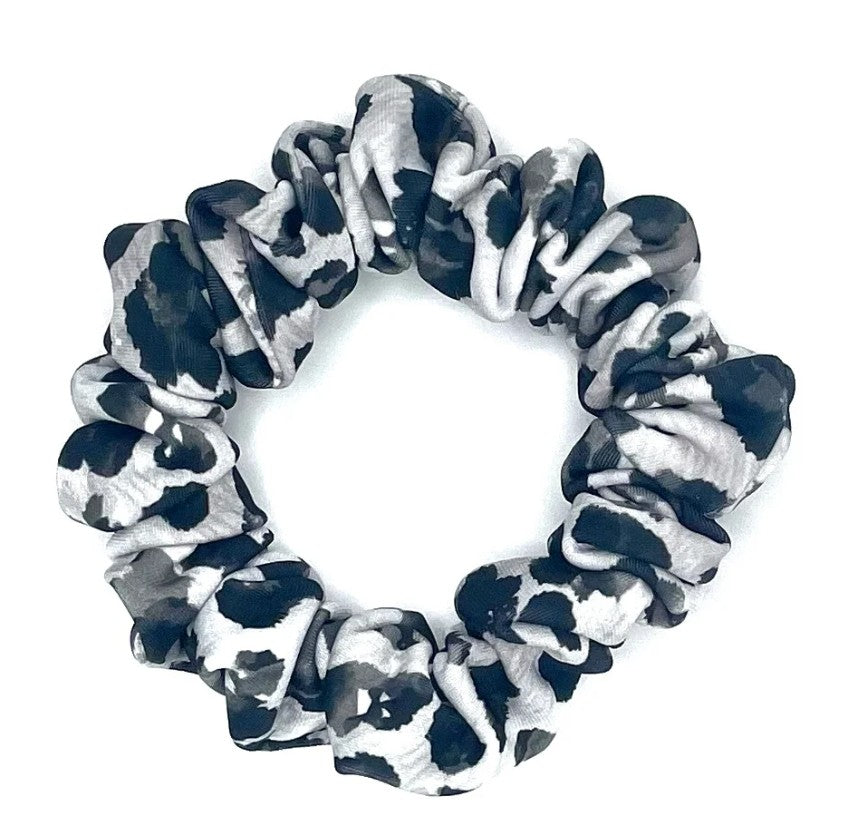 Grey Leopard Print Skinny Scrunchie