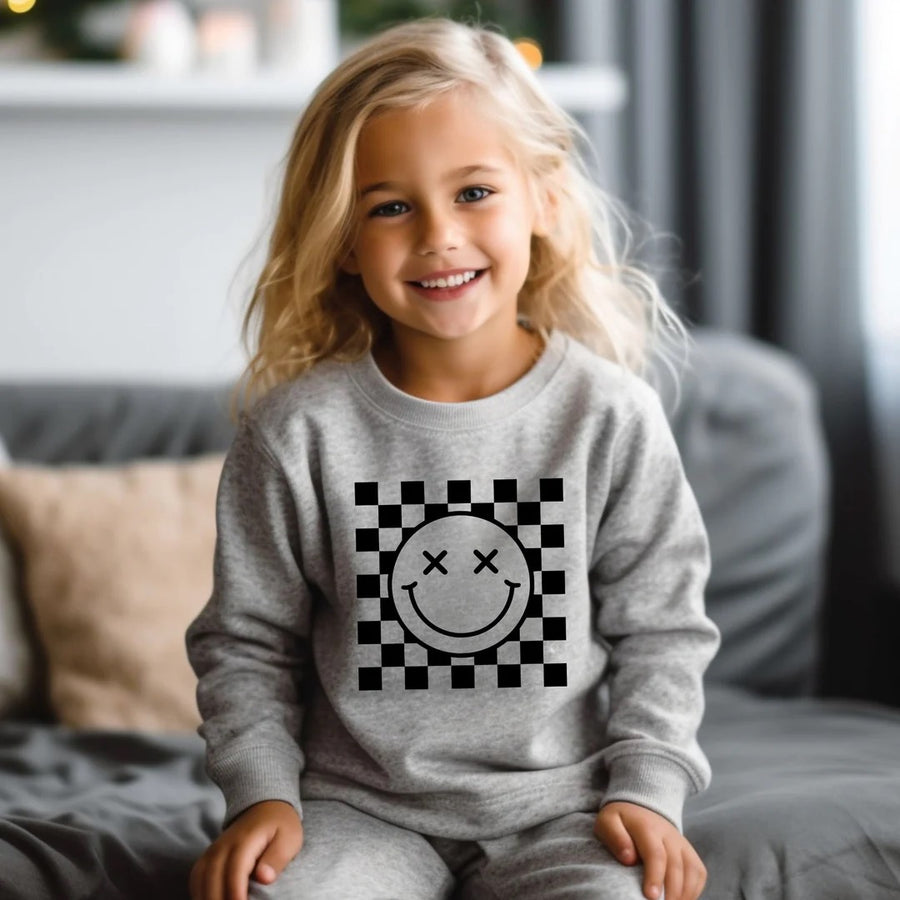 Kids Checkered Smile Crewneck - Darling Designz