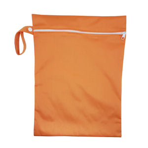 These bags are for storing dirty diapers until laundry day. They go right into the washing machine with the diapers. Wet bag in "just peachy" orange/yellow
