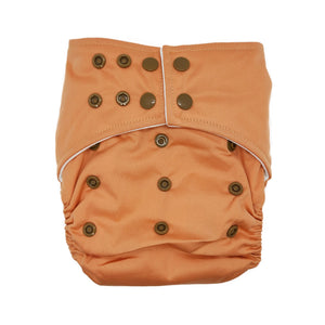 Cloth diaper in "just peachy" orange/yellow with brown buttons