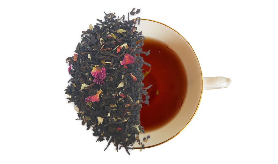 Black Ceylon tea blended with real raspberry pieces and rose petals. It’s a balanced flavour of black tea and raspberries.