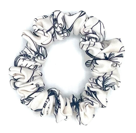 White Floral Skinny Scrunchie