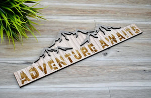 58 Studio "Adventure Awaits" Mountain line sign 