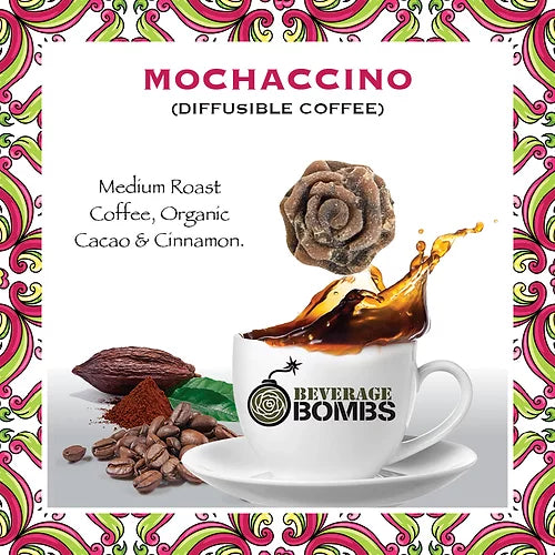 Mochaccino Diffusible coffee, a medium roast coffee with organic cacao and cinnamon