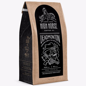 High Horse Coffee Co. Deadmonton whole bean medium roast coffee with tasting notes of caramel, chocolate, and nut.