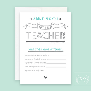 A Big Thank You To The Best Teacher Card - Prairie Chick Prints