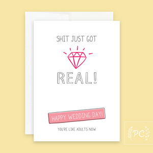 Shit Just Got Real Weding Card - Prairie Chick Prints