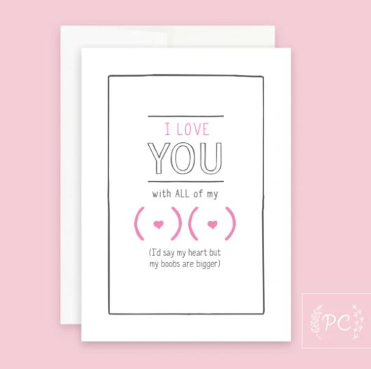 I Love You With All Of My Boobs Card - Prairie Chick Prints