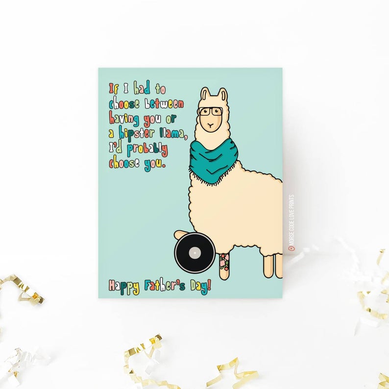Happy Father's Day Llama Card - Morse Code Love Prints